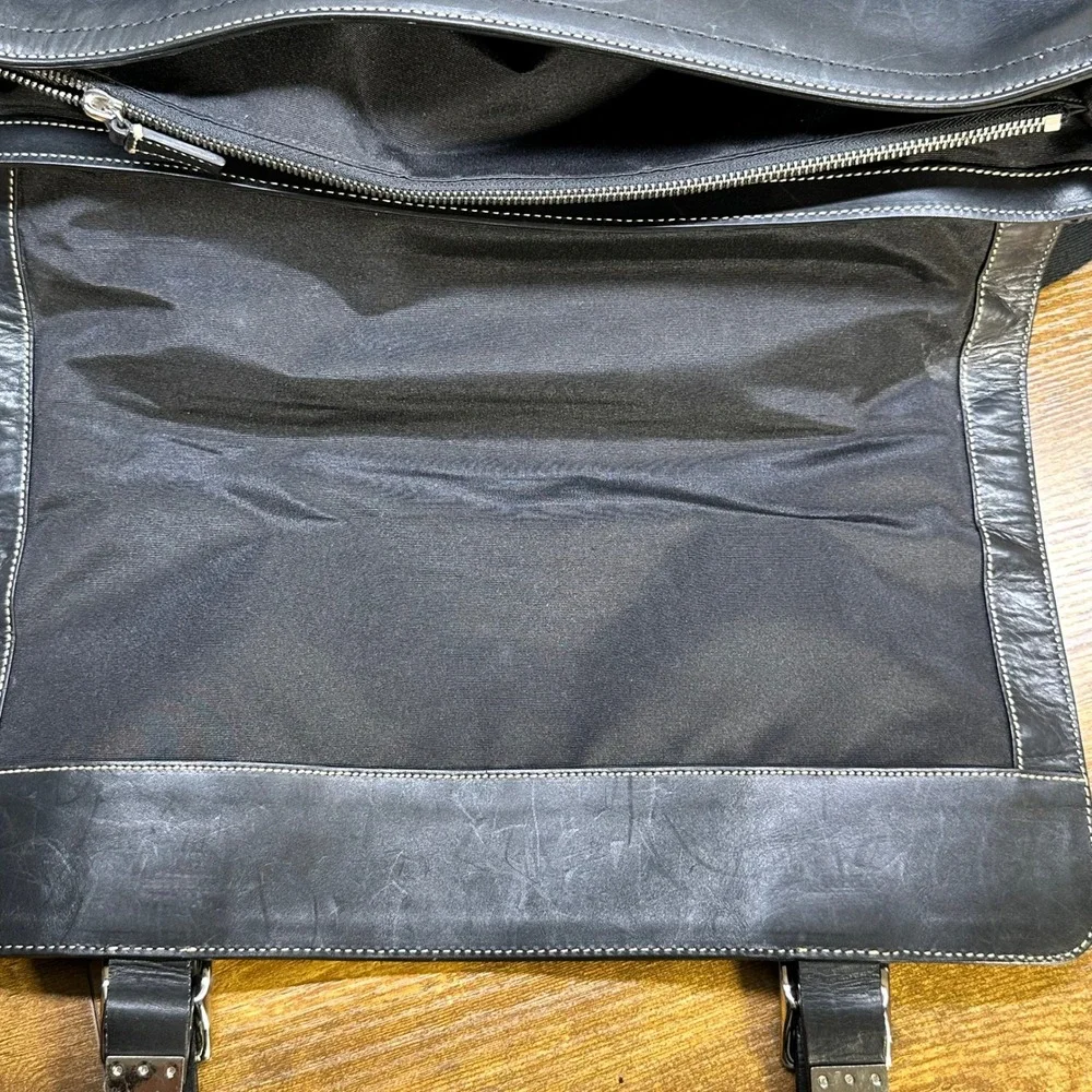 Coach Mens Black Leather Messenger Bag Briefcase White Stitching Silver Hardware - Picture 16 of 16